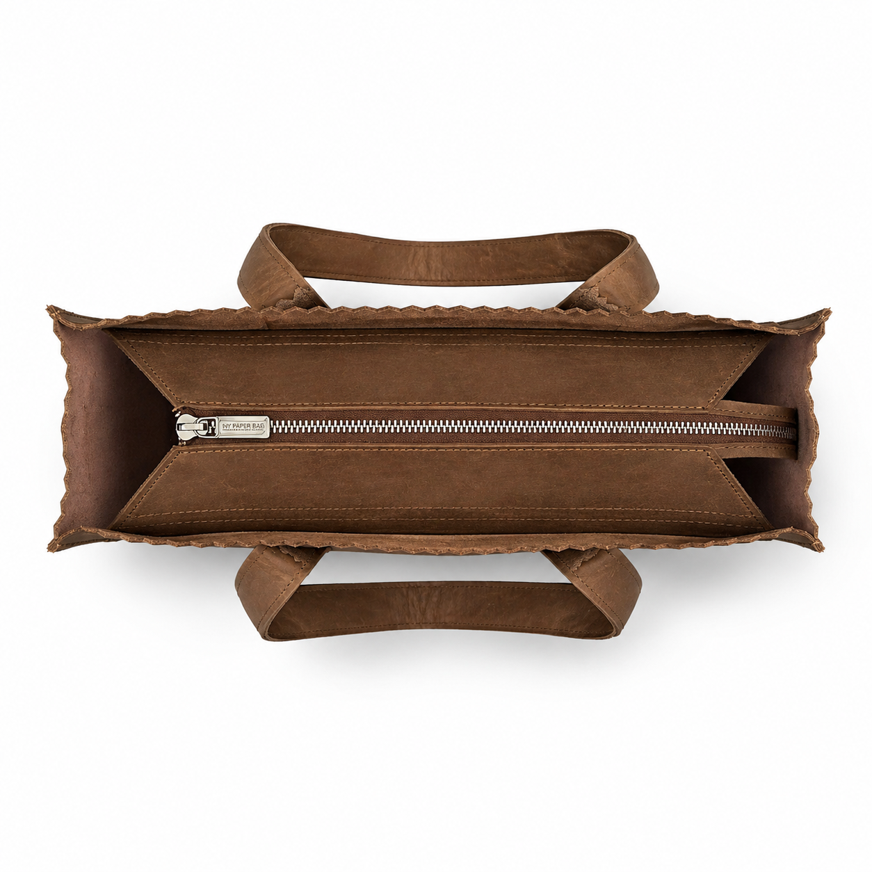 Brown fabric bag with a zipper on a white background