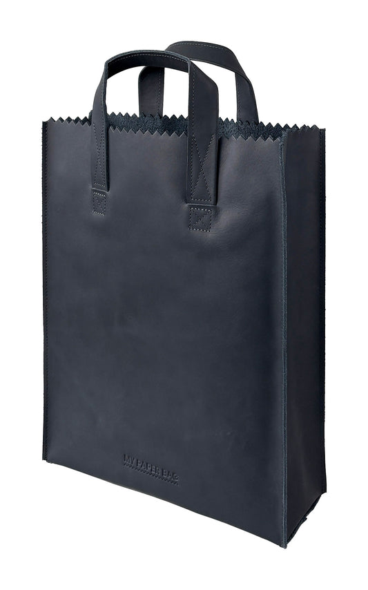 Black paper bag with handles on a white background