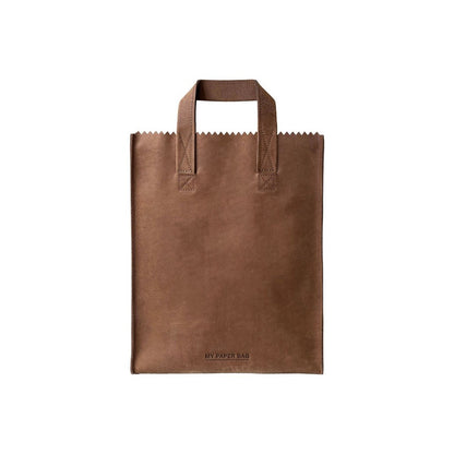 Brown paper bag with handles on a white background